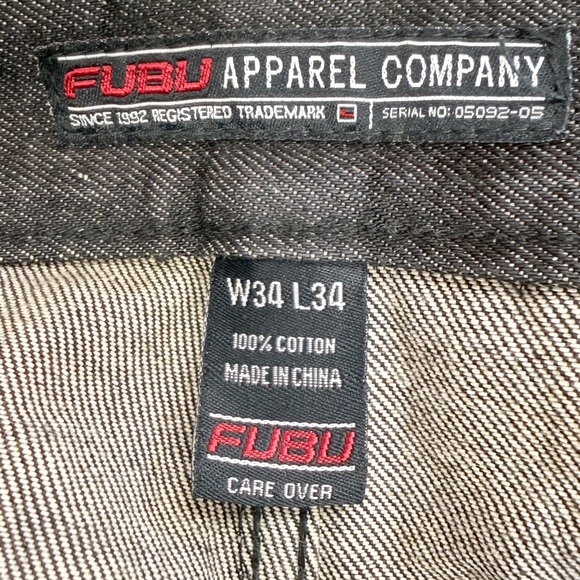 VTG FUBU Dark Gray Men's Relaxed Denim Cargo Jeans 34/34 - Picture 2 of 16